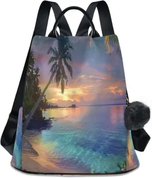 ALAZA Sea Water Beaches Palm Trees Flowers Backpack Purse for Women Anti Theft Travel Bag Fashion Back Pack Shoulder Bag Handbag