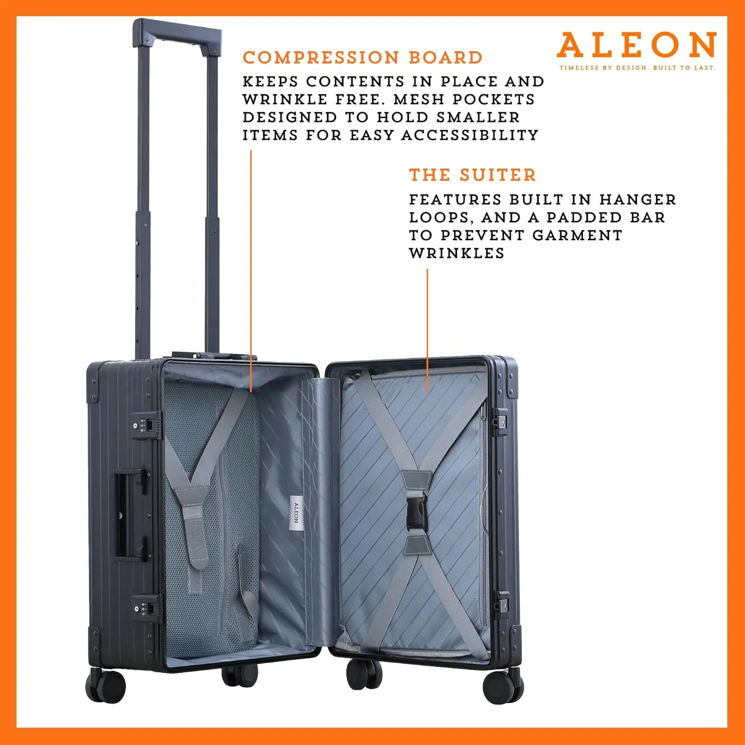 Aleon 21" Aluminum International Carry-On Luggage, Hardside Suitcase with Durable Hardshell, TSA Approved Heavy Duty Spinner Wheels, Rolling Travel Bag for Airplane, Premium Aluminum Shell (Onyx)