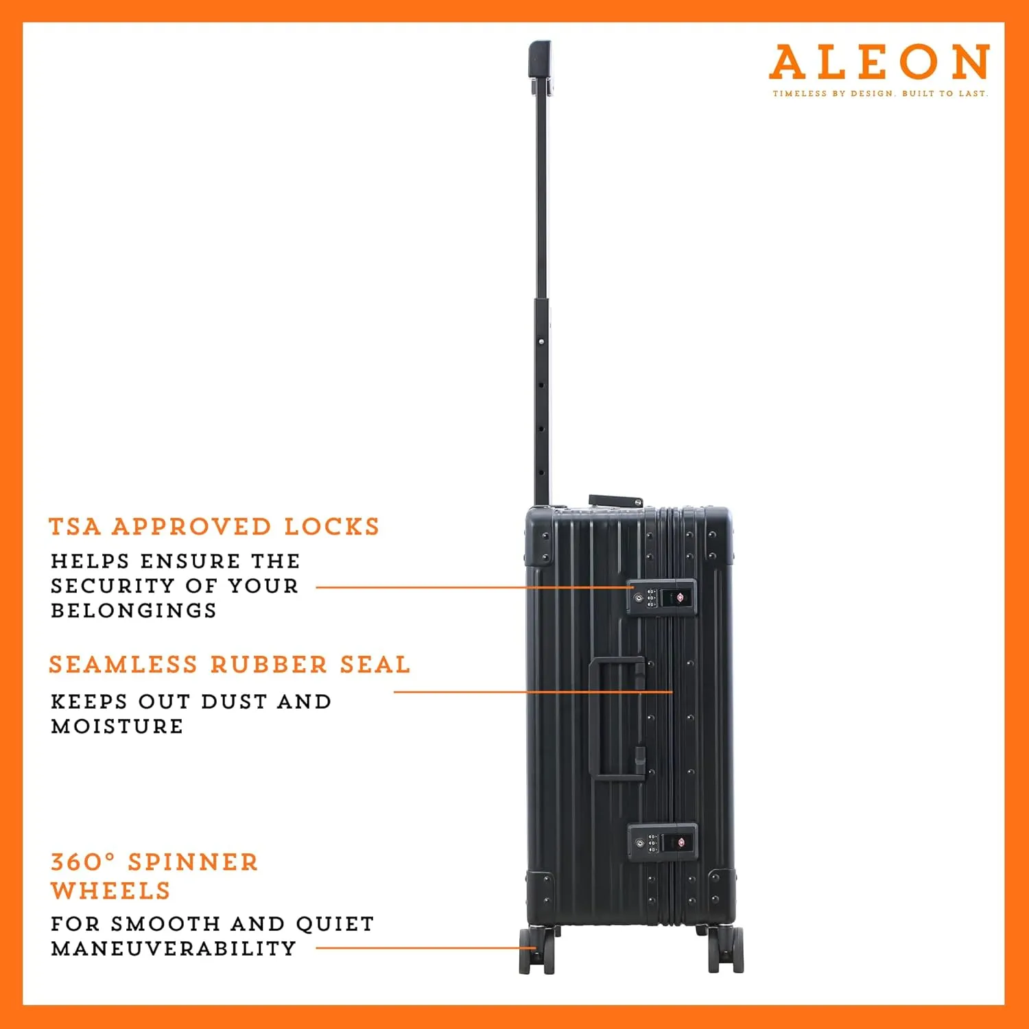 Aleon 21" Aluminum International Carry-On Luggage, Hardside Suitcase with Durable Hardshell, TSA Approved Heavy Duty Spinner Wheels, Rolling Travel Bag for Airplane, Premium Aluminum Shell (Onyx)