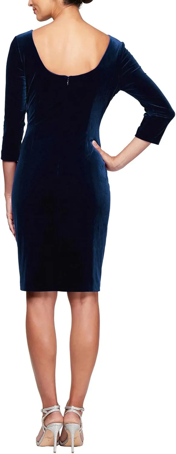 Alex Evenings Women's Short Velvet Cocktail Dress with Beading Detail (Reg Petite)