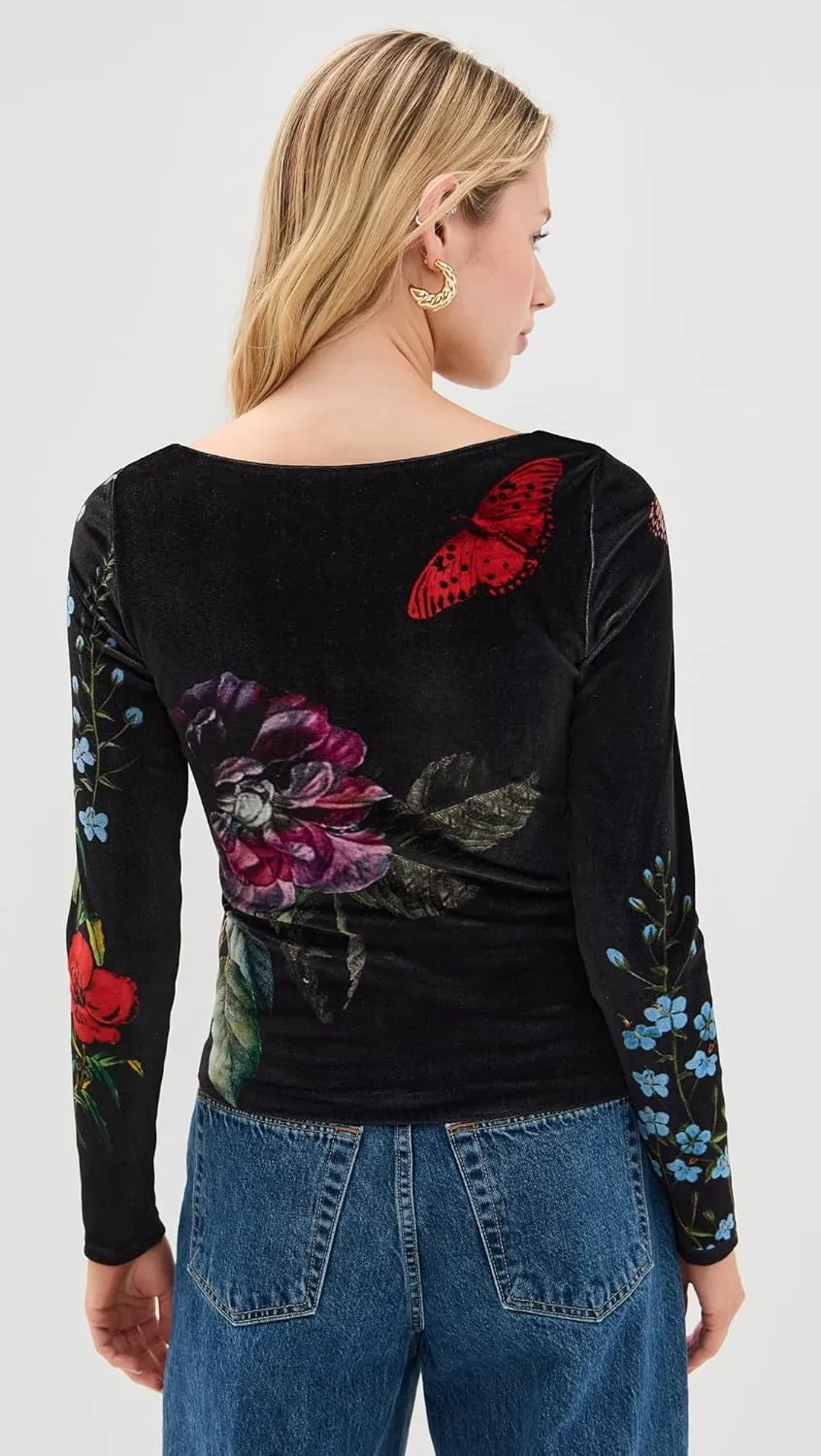 alice   olivia Women's Delania Velvet Scoop Neck Top