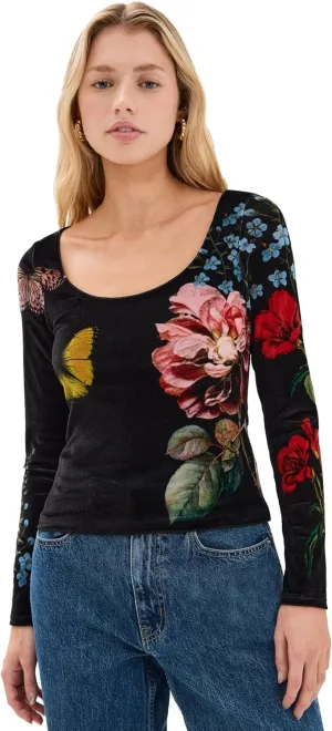 alice   olivia Women's Delania Velvet Scoop Neck Top