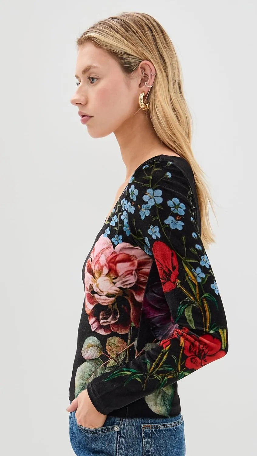 alice   olivia Women's Delania Velvet Scoop Neck Top