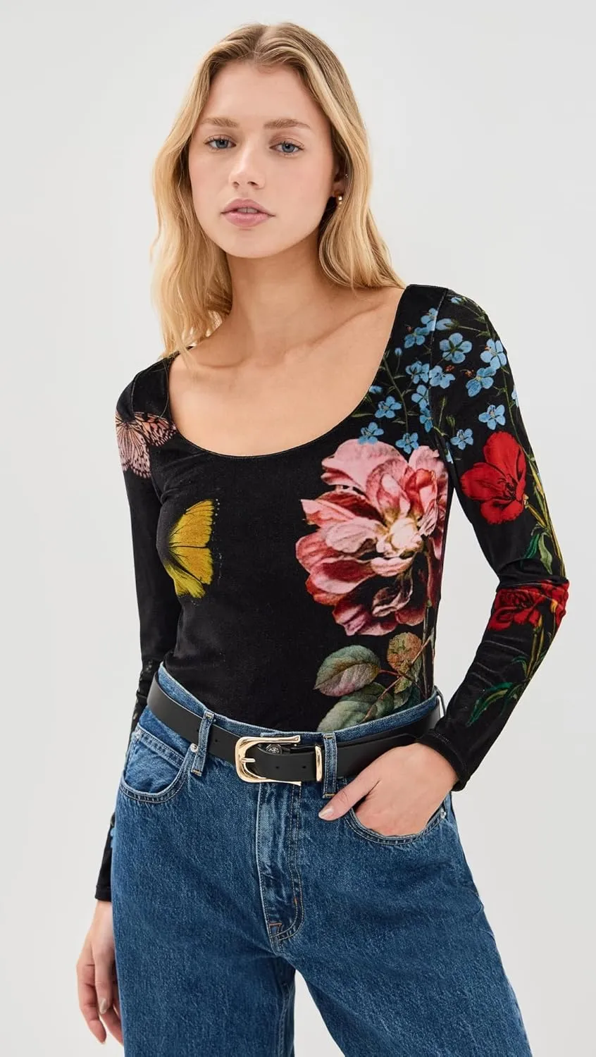 alice   olivia Women's Delania Velvet Scoop Neck Top