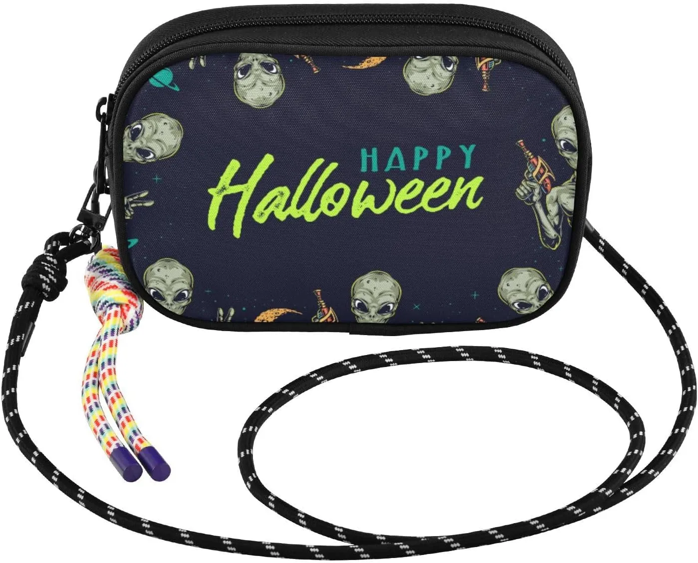 Alien Halloween Black Crossbody Bags for Women Cell Phone Purses Women's Shoulder Handbag Wallet Purse with Rope Pendant