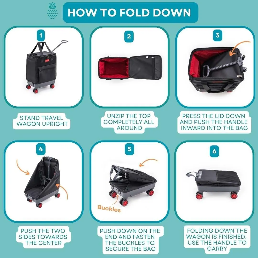 All-Purpose Roller Bag – Foldable Top-Opening Tote on Wheels with Zipper Closure, 8 Spinner Wheels, Lightweight & Durable – Travel, Groceries, Laundry, Work, Everyday Hauling - Patent- Red