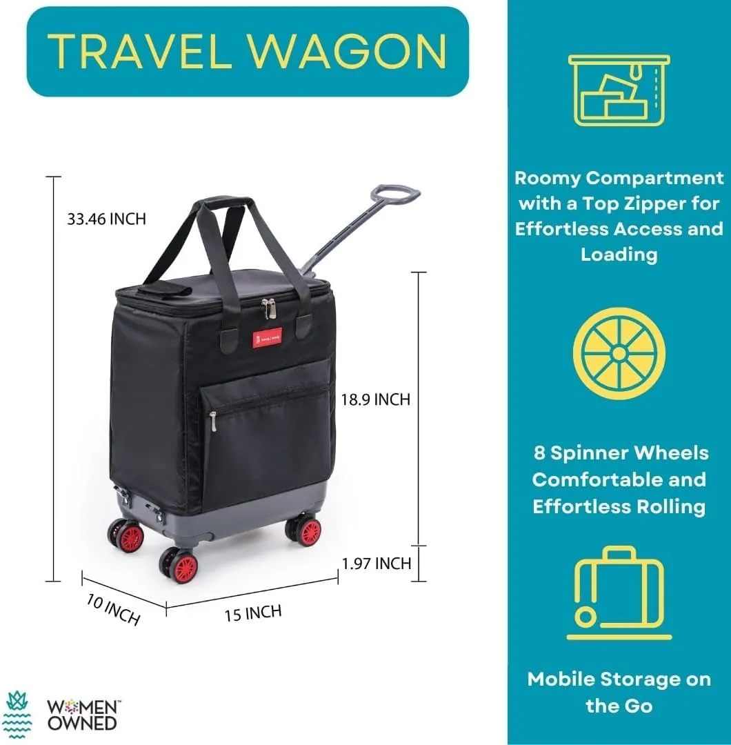 All-Purpose Roller Bag – Foldable Top-Opening Tote on Wheels with Zipper Closure, 8 Spinner Wheels, Lightweight & Durable – Travel, Groceries, Laundry, Work, Everyday Hauling - Patent- Red