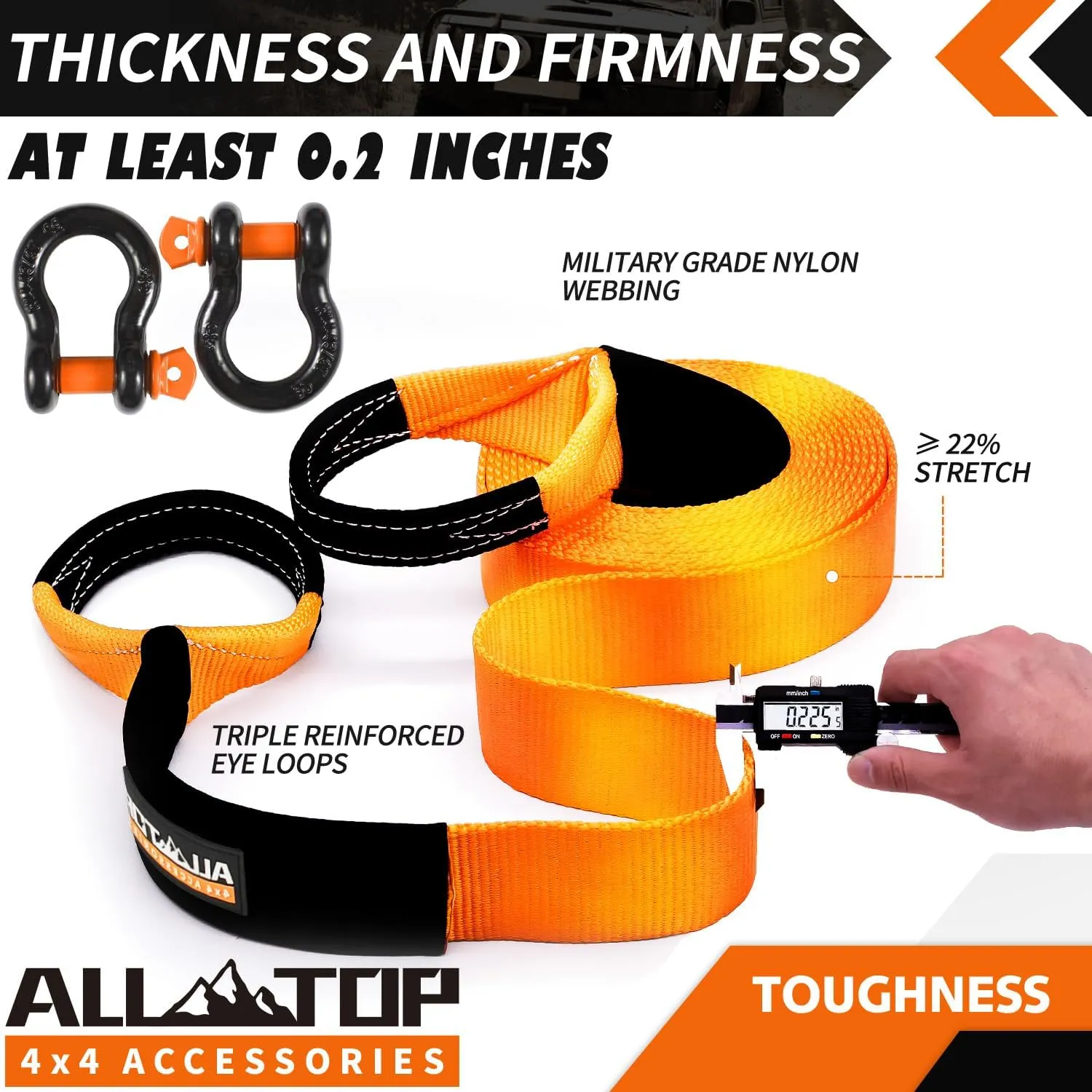 ALL-TOP Extreme Duty Tow Strap Recovery Kit: 4inch x 20ft (46,500lbs) 100% Nylon and 22% Elongation Snatch Strap   3/4 Heavy Duty D Ring Shackles (2pcs)   Storage Bag