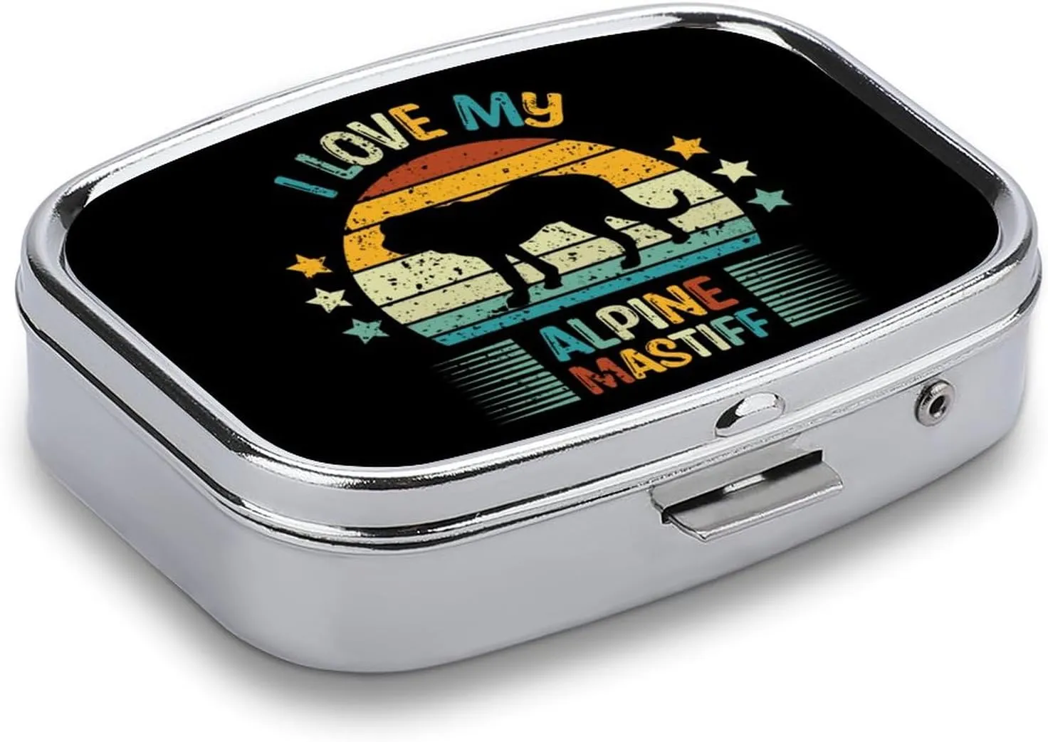 Alpines Mastiff Retro Print Travel Pill Box 2 Compartment Organizer for Vitamins & Fish Oil