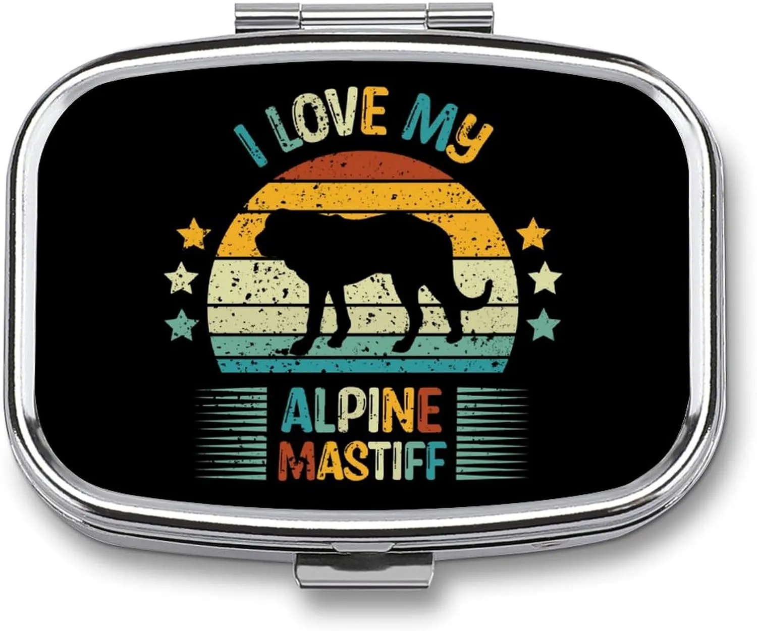 Alpines Mastiff Retro Print Travel Pill Box 2 Compartment Organizer for Vitamins & Fish Oil