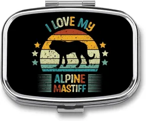 Alpines Mastiff Retro Print Travel Pill Box 2 Compartment Organizer for Vitamins & Fish Oil