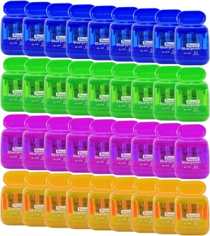 Alpurple 36 PCS Double Holes Manual Pencil Sharpener-Handheld Plastic Crayon Sharpener with Lid for School, Office and Home Supplies