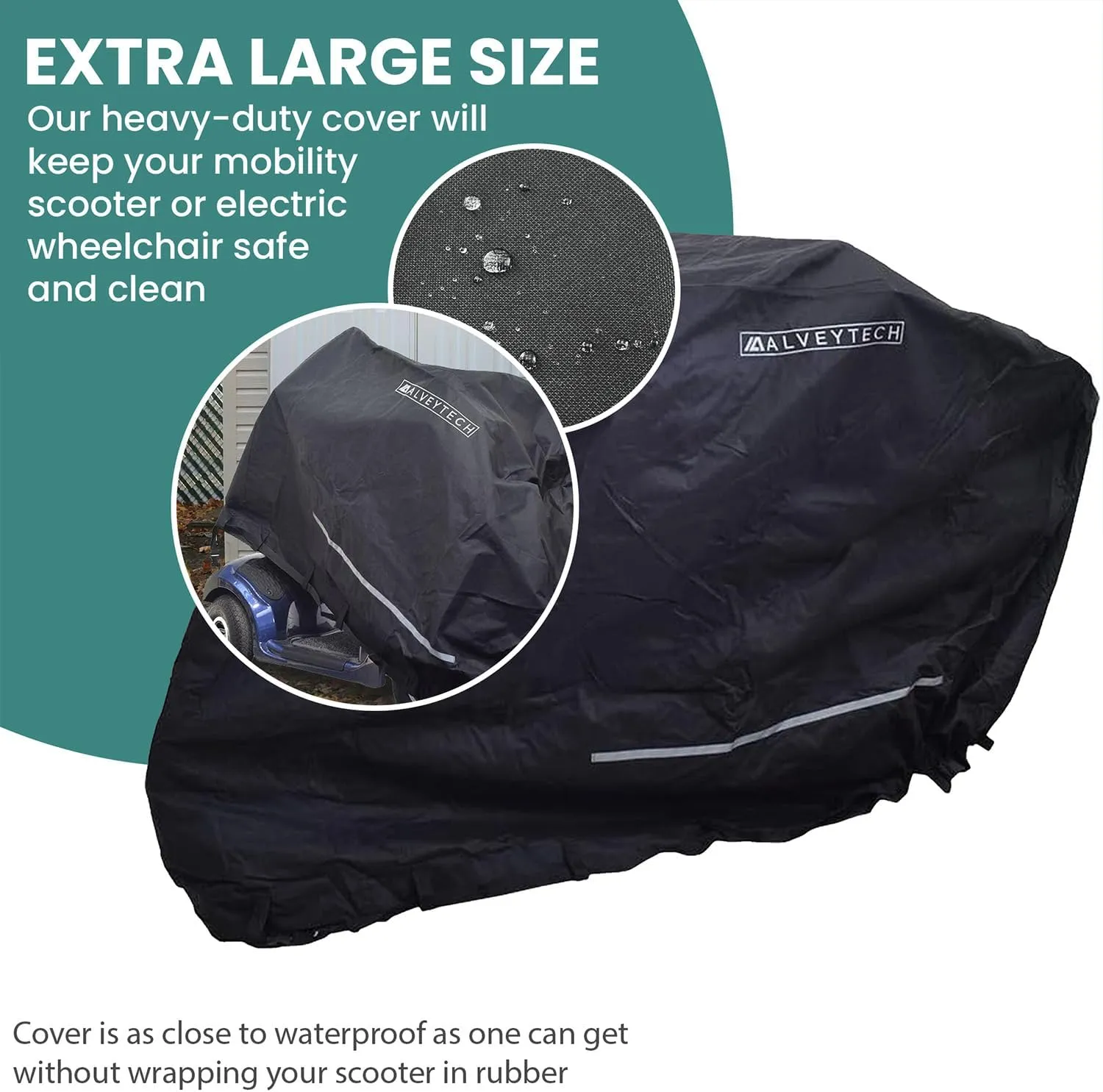AlveyTech Heavy Duty Weatherproof Cover for Mobility Scooters (X-Large) - Secure Fit to The Vehicle, Outdoor & Travel - Pride Mobility Scooter Covers for Transport
