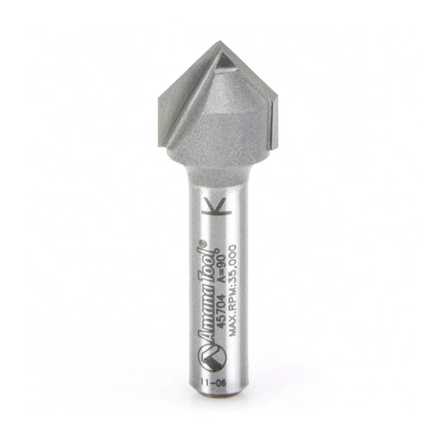 Amana Tool 45704 Carbide Tipped V-Groove 90 Deg x 1/2 Dia x 1/4 x 1/4 Inch Shank