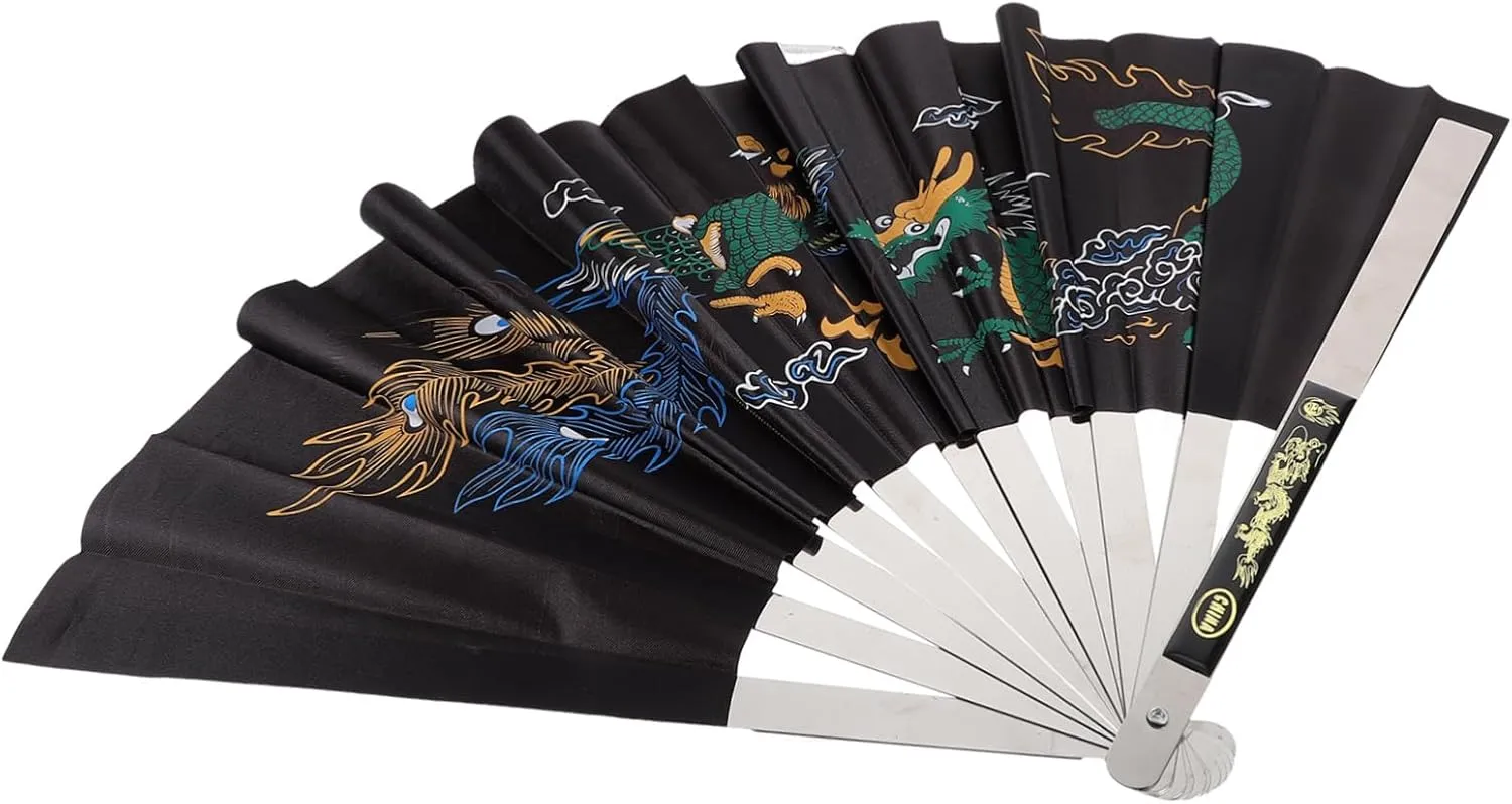 Amosfun Chinese Silk Folding Fan Dragon and Handheld Fan for Dance Decor and Present