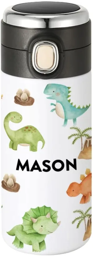 Andaz Press Personalized Kids Tumbler Baby Dinosaurs Kids Stainless Steel Water Bottle With Leakproof Flip Lid- 10oz Bpa-Free Tumbler For Girls Boys Customized Kids Cups, Birthday Party Favors Gifts