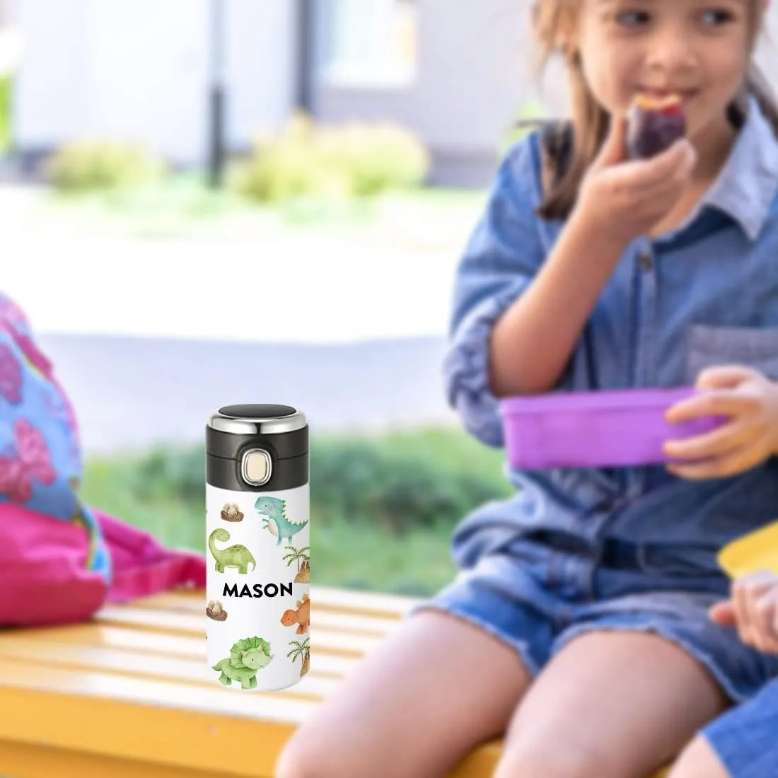 Andaz Press Personalized Kids Tumbler Baby Dinosaurs Kids Stainless Steel Water Bottle With Leakproof Flip Lid- 10oz Bpa-Free Tumbler For Girls Boys Customized Kids Cups, Birthday Party Favors Gifts
