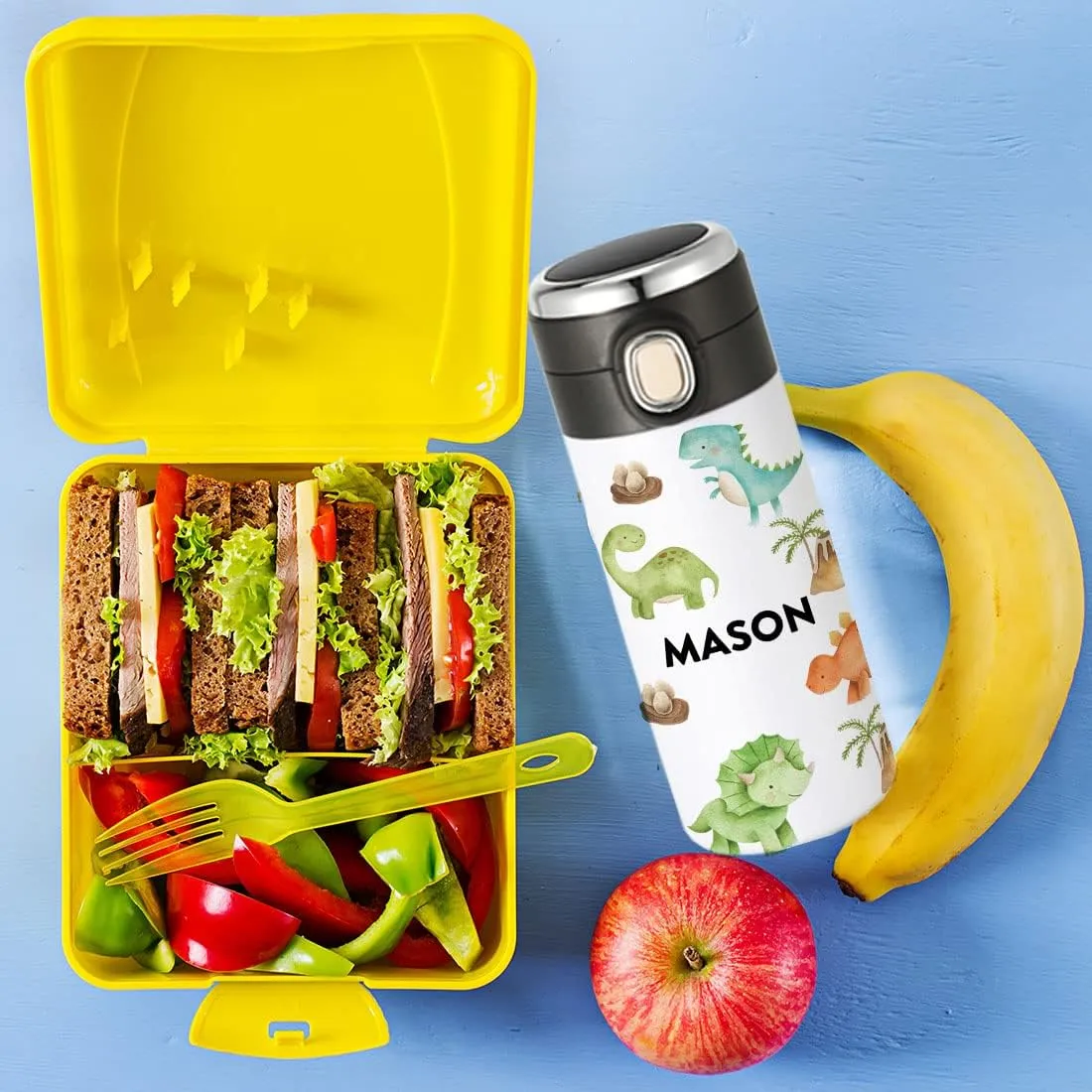 Andaz Press Personalized Kids Tumbler Baby Dinosaurs Kids Stainless Steel Water Bottle With Leakproof Flip Lid- 10oz Bpa-Free Tumbler For Girls Boys Customized Kids Cups, Birthday Party Favors Gifts