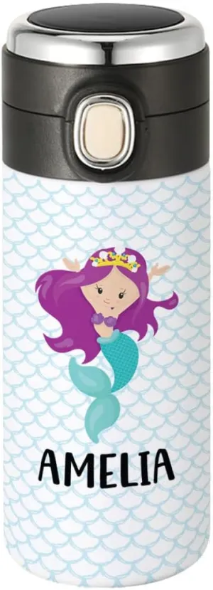 Andaz Press Personalized Kids Tumbler Mermaid Kids Stainless Steel Water Bottle with Leakproof Flip Lid- 10oz BPA-Free Tumbler For Girls, Daughter, Students, Birthday Party Favors Gifts, 1-Pack