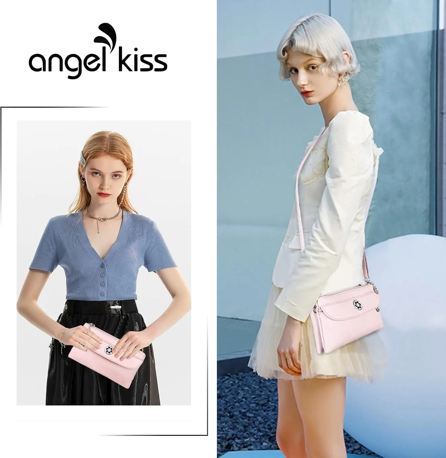 Angel Kiss Crossbody Bags Small Purses for Women Vegan Leather Cell Phone Wallet Purse with Wristlet Strap
