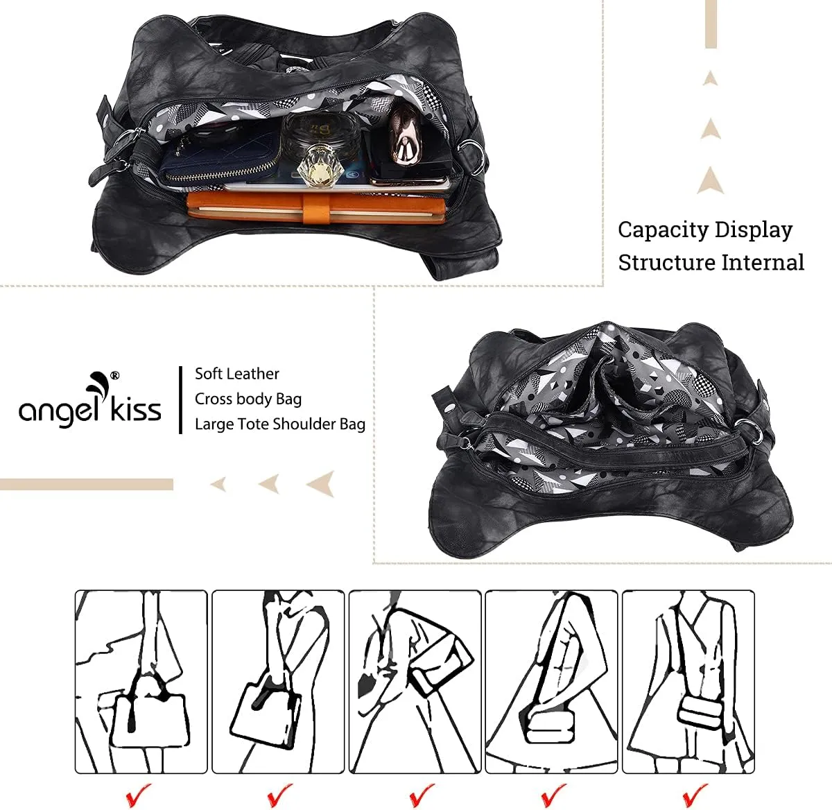 Angelkiss Hobo Purses and handbags for Women Satchel Handbag Women Purses Large Daily Shoulder Bags