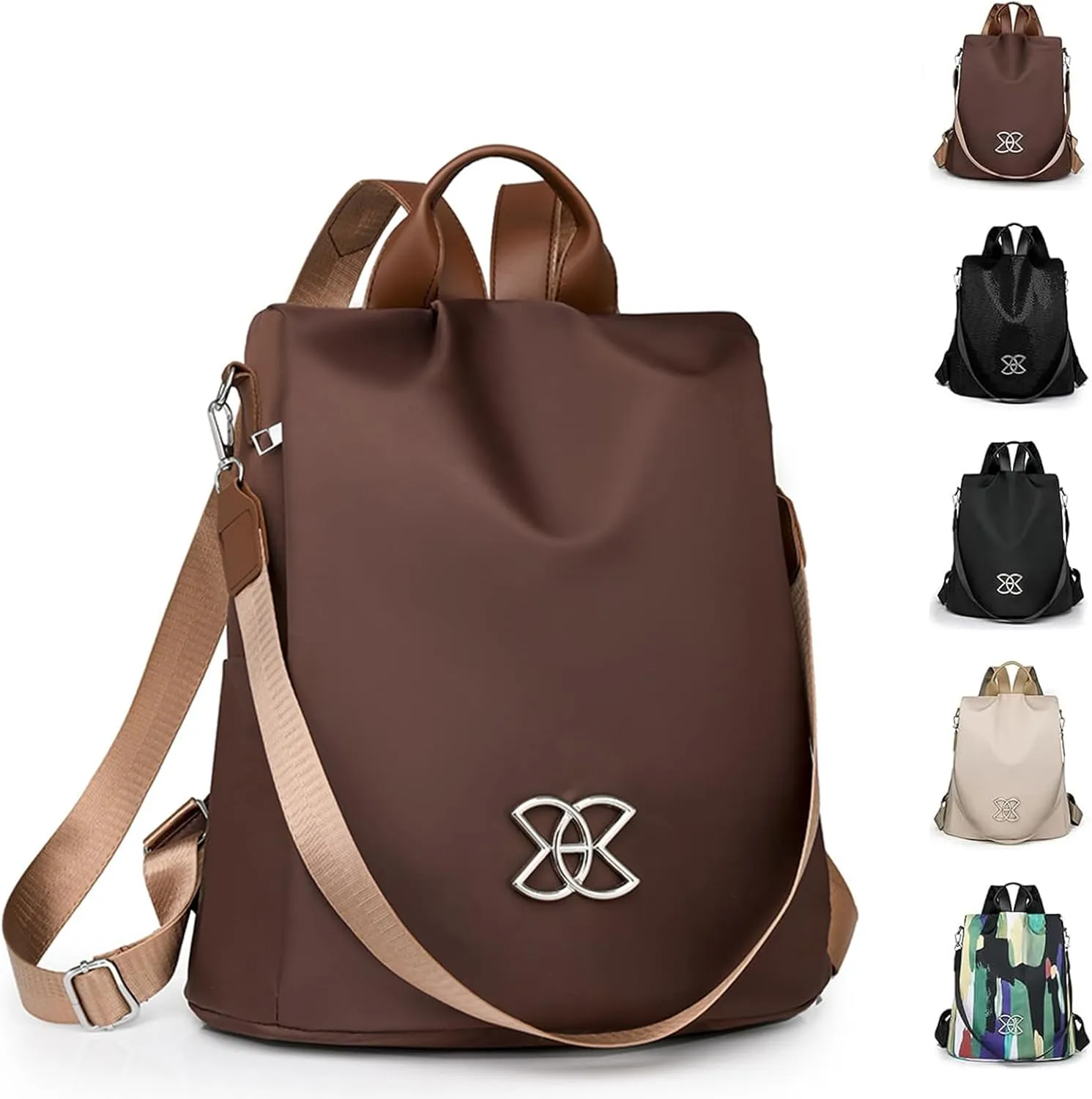Anti-Theft Large Capacity Backpack - Large Capacity Secure Anti Theft Backpack, Leisure Shoulder Bag for Women (Brown)