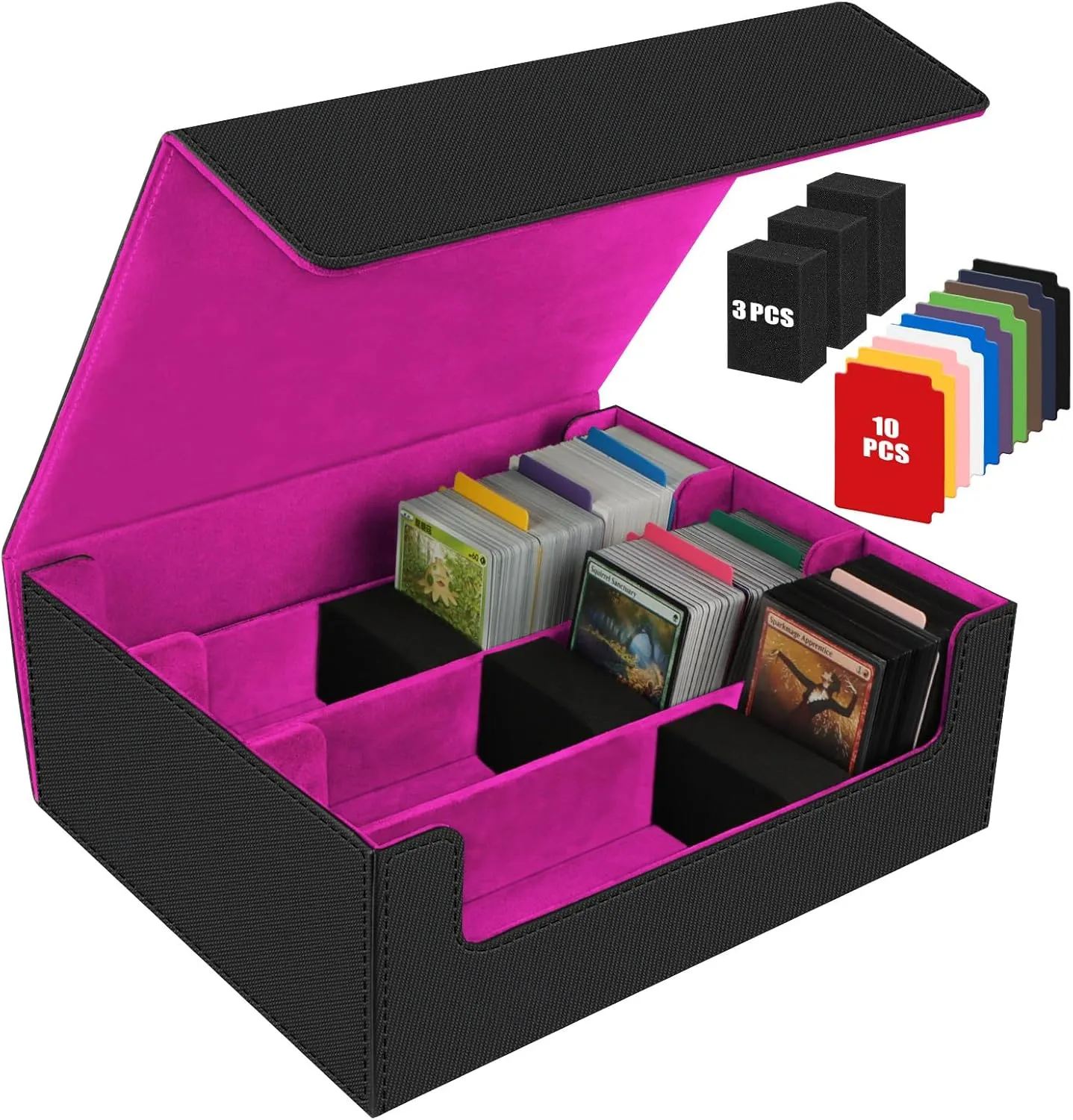 AOBOPLE 1800  Trading Card Storage Box,MTG Deck Box with 10 Pcs Colorful Dividers & 3 Foam Supporters Commander Card Deck Case for Magic Game Cards TCG, PTG