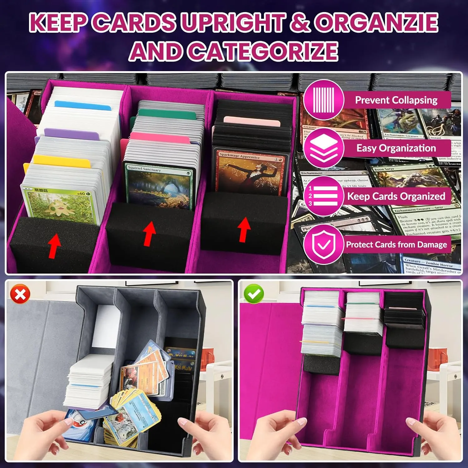 AOBOPLE 1800  Trading Card Storage Box,MTG Deck Box with 10 Pcs Colorful Dividers & 3 Foam Supporters Commander Card Deck Case for Magic Game Cards TCG, PTG