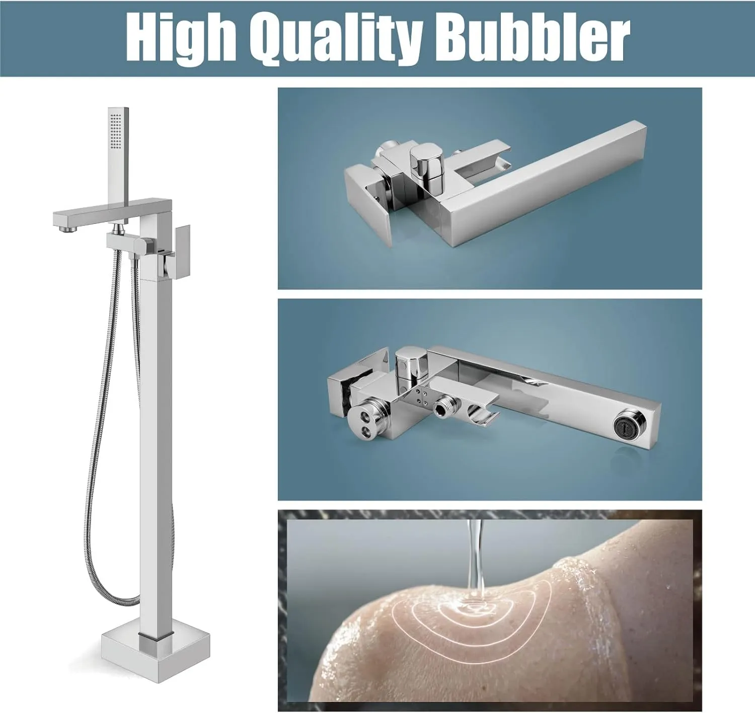 Aolemi Freestanding Bathtub Faucet Floor Mount Tub Filler Single Handle Brass Standing Bathtub Tap with Handheld Spray Swivel Right Angle Spout Polish Chrome