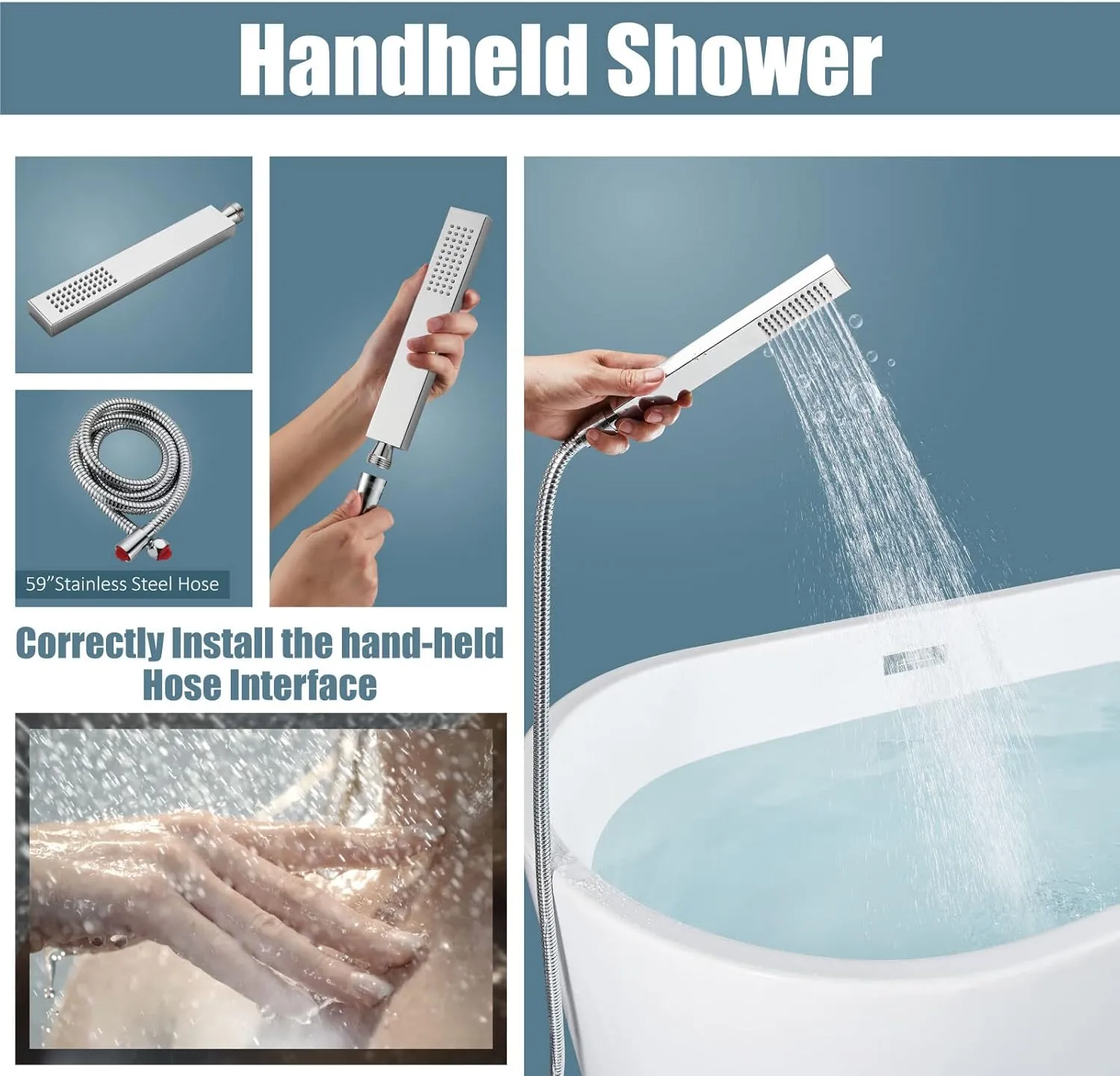 Aolemi Freestanding Bathtub Faucet Floor Mount Tub Filler Single Handle Brass Standing Bathtub Tap with Handheld Spray Swivel Right Angle Spout Polish Chrome