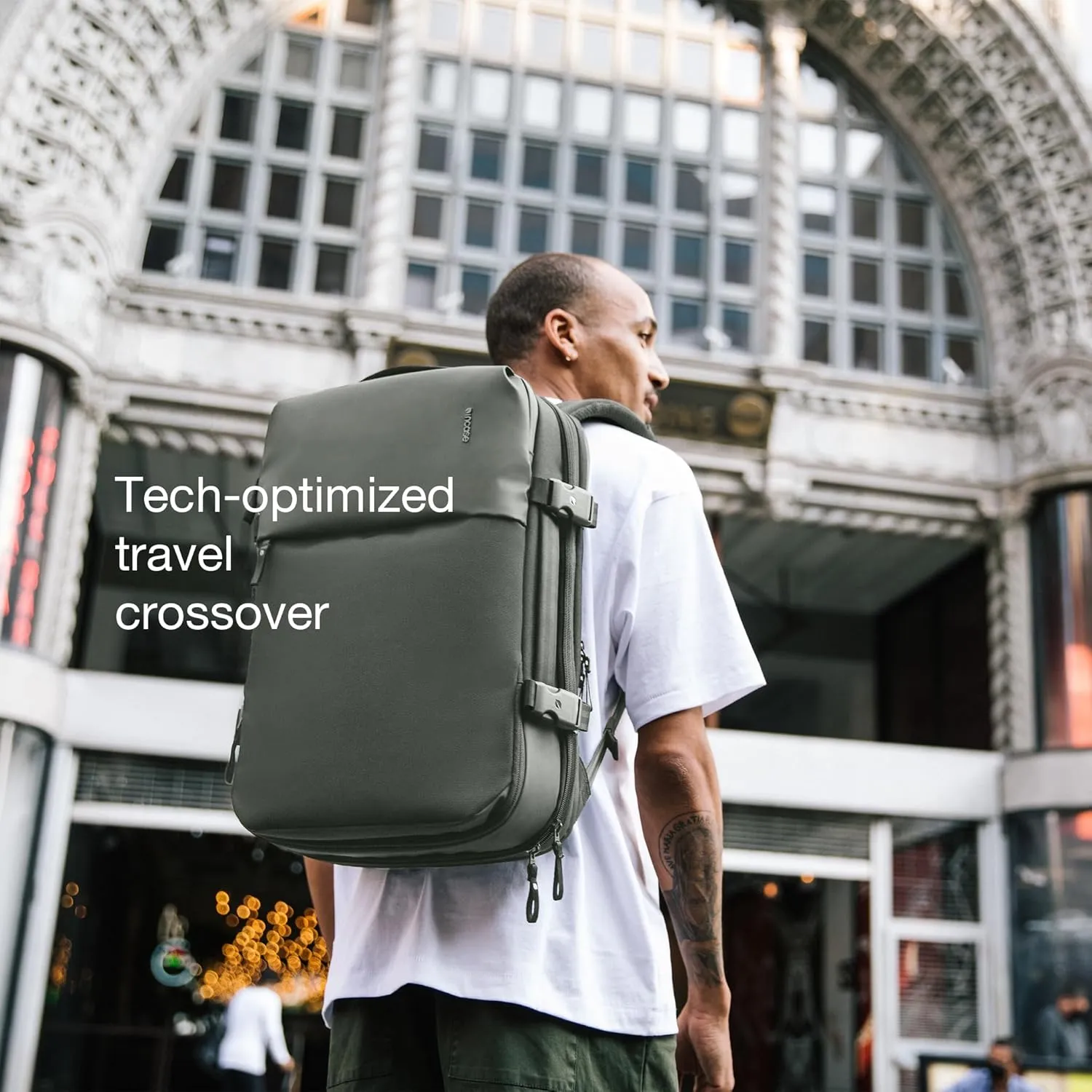 A.R.C. Travel Pack - ReSpun 100% Recycled Polyester, 38L Backpack, RFID-Blocking, Shoe Compartment, Expansion Zipper, Ergonomic Straps, Laptop Compartment for 16” PC/Mac, Travel Friendly - Smoked Ivy