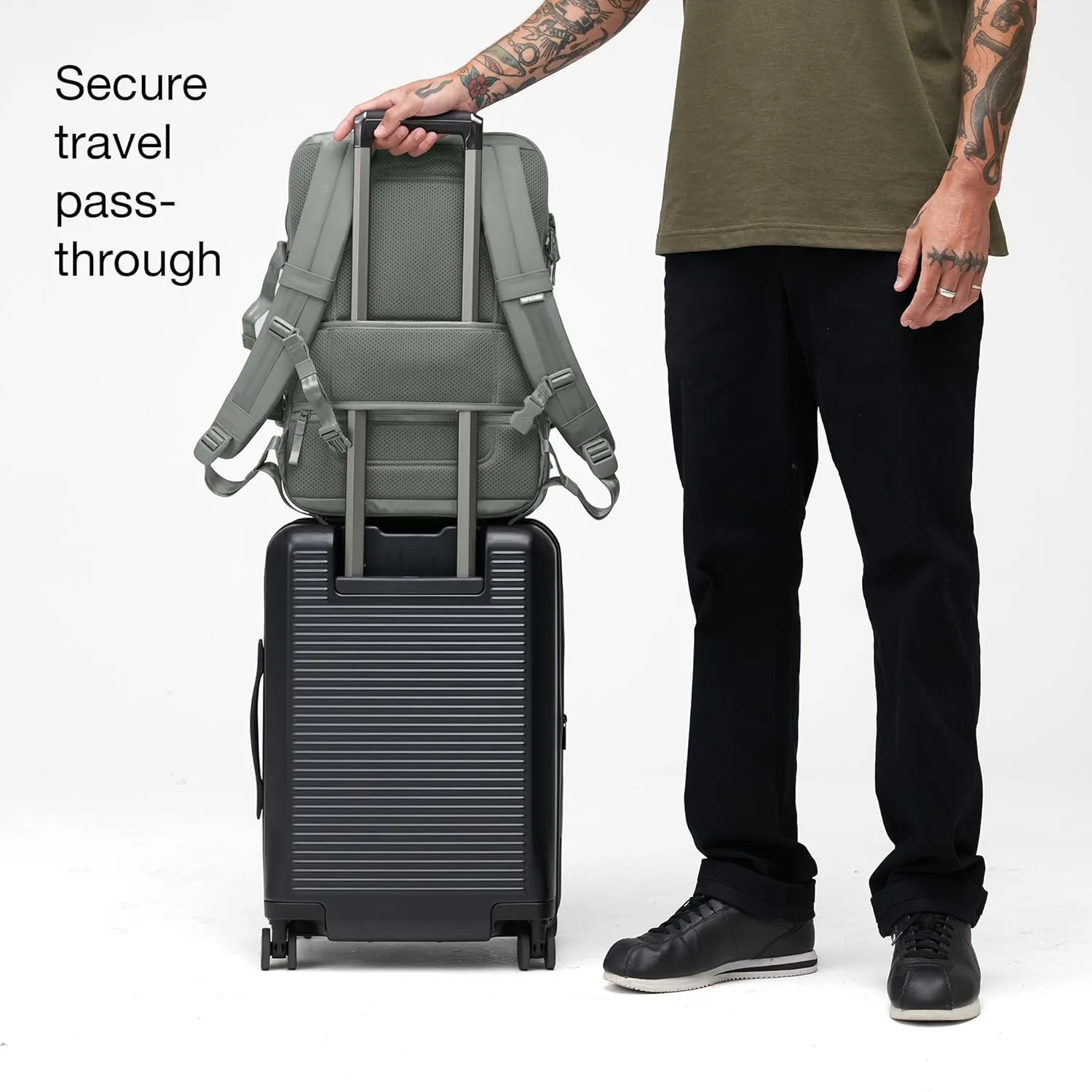 A.R.C. Travel Pack - ReSpun 100% Recycled Polyester, 38L Backpack, RFID-Blocking, Shoe Compartment, Expansion Zipper, Ergonomic Straps, Laptop Compartment for 16” PC/Mac, Travel Friendly - Smoked Ivy