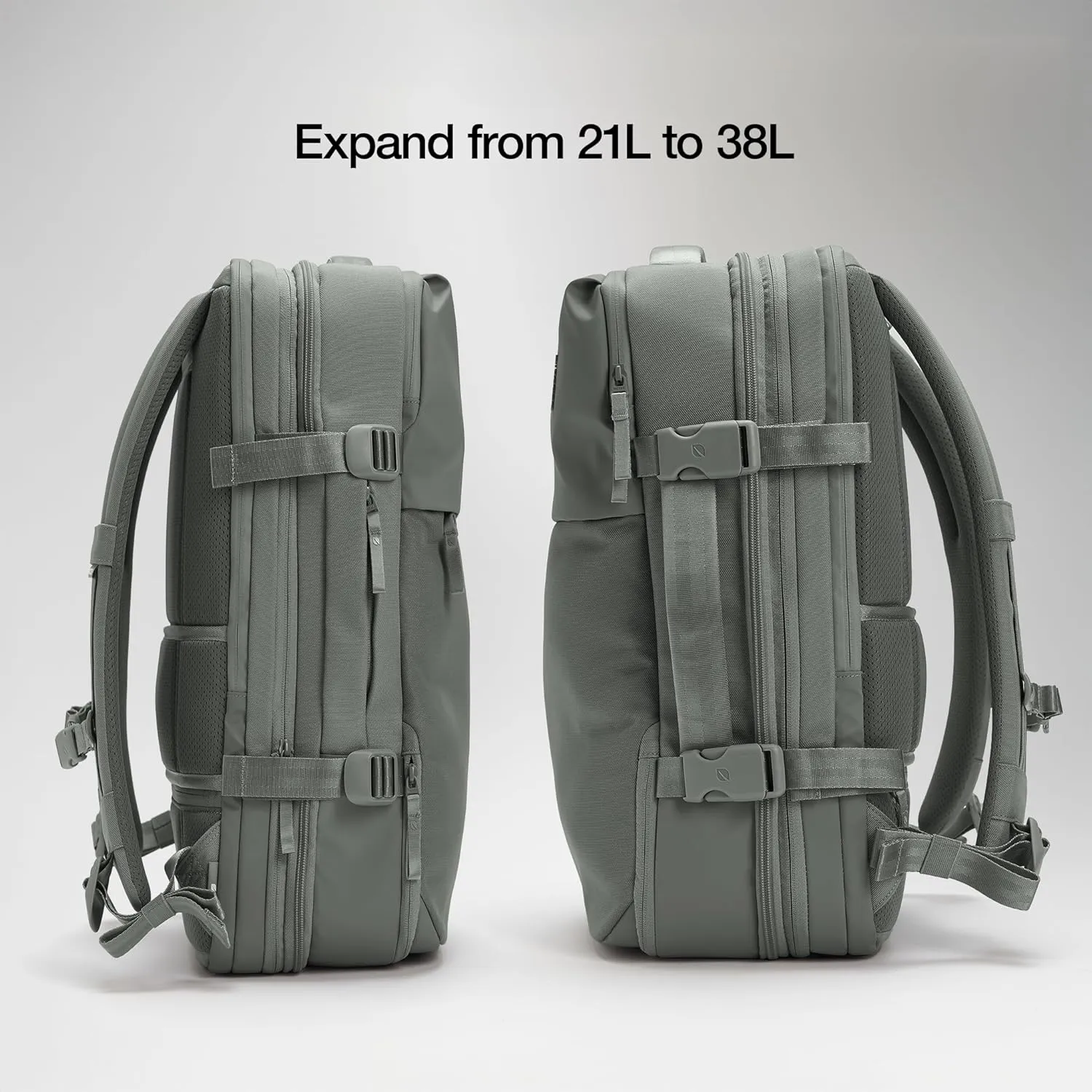 A.R.C. Travel Pack - ReSpun 100% Recycled Polyester, 38L Backpack, RFID-Blocking, Shoe Compartment, Expansion Zipper, Ergonomic Straps, Laptop Compartment for 16” PC/Mac, Travel Friendly - Smoked Ivy