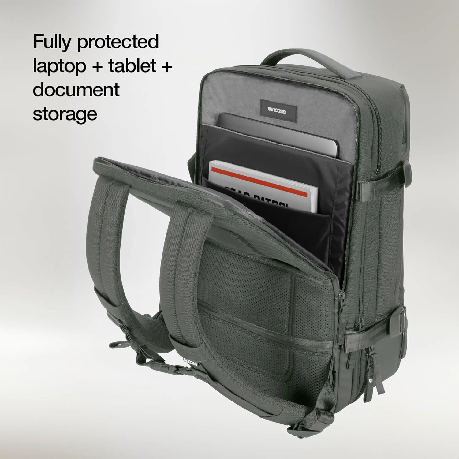 A.R.C. Travel Pack - ReSpun 100% Recycled Polyester, 38L Backpack, RFID-Blocking, Shoe Compartment, Expansion Zipper, Ergonomic Straps, Laptop Compartment for 16” PC/Mac, Travel Friendly - Smoked Ivy