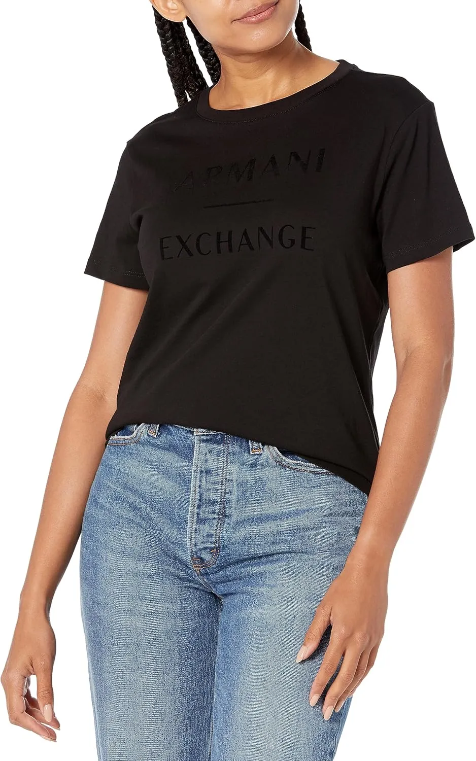 Armani Exchange Women's Regular Fit Velvet Tonal Logo Crew Neck Tee