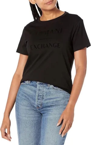 Armani Exchange Women's Regular Fit Velvet Tonal Logo Crew Neck Tee
