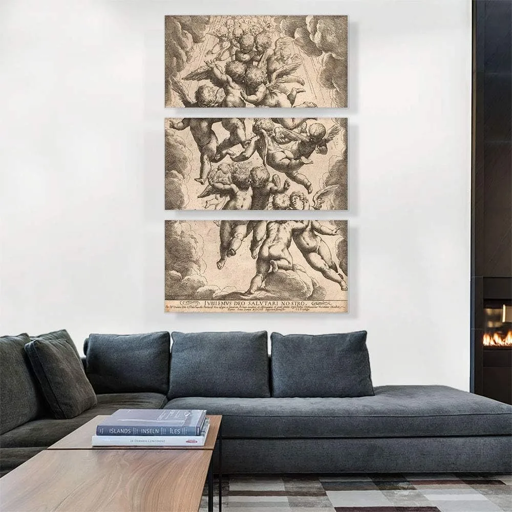 ARTCANVAS Engelen In Glory 1607 Canvas Art Print Stretched Framed Painting Picture Poster Giclee Wall Decor by Guido Reni - 60" x 40" (0.75" Deep) (3-Piece)