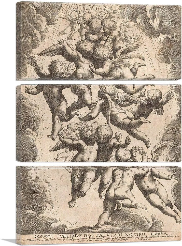 ARTCANVAS Engelen In Glory 1607 Canvas Art Print Stretched Framed Painting Picture Poster Giclee Wall Decor by Guido Reni - 60" x 40" (0.75" Deep) (3-Piece)
