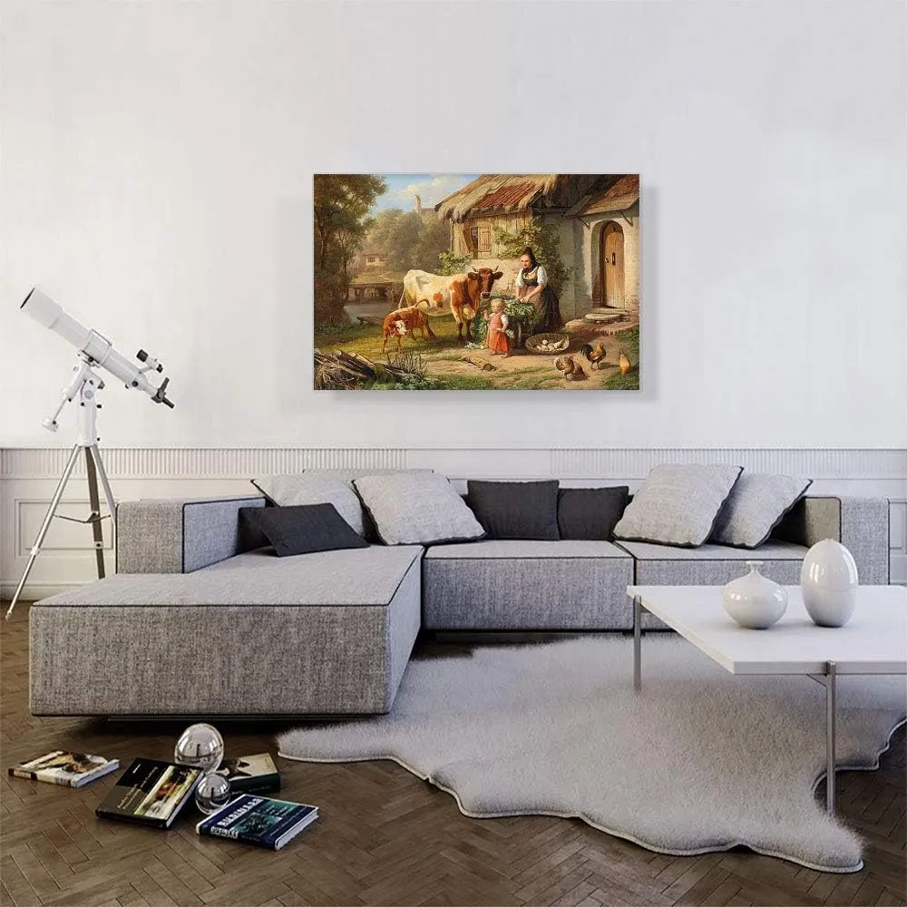 ARTCANVAS Idyllic Rural Scene 1887 Canvas Art Print Stretched Framed Painting Picture Poster Giclee Wall Decor by Johann Baptist Hofner - 40" x 26" (1.50" Deep)