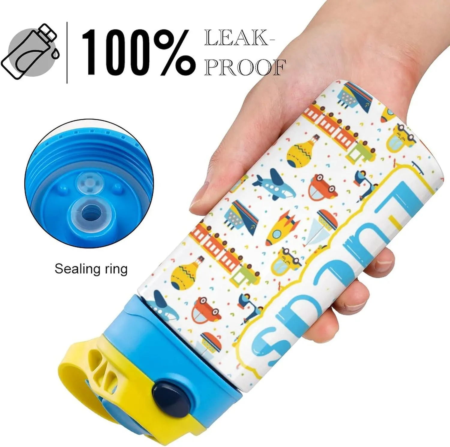 Artsadd Kids Water Bottle with Name-Custom Cartoon Water Bottle with Straw-Personalized Gift for Kids Boys-Customized Name Insulated Stainless Steel Tumbler for School Gifts-16.9oz