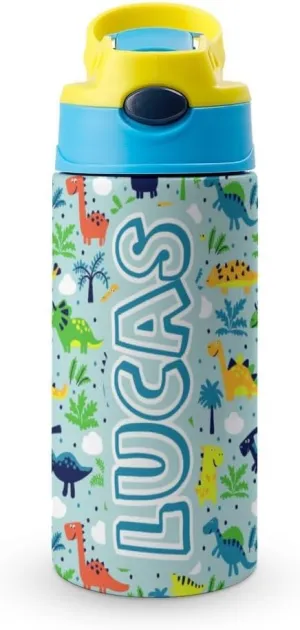 Artsadd Personalized Water Bottle for Kids - Custom Name Bottle with Straw - Insulated Stainless Steel Tumbler for Boys, School Gifts - 16.9oz