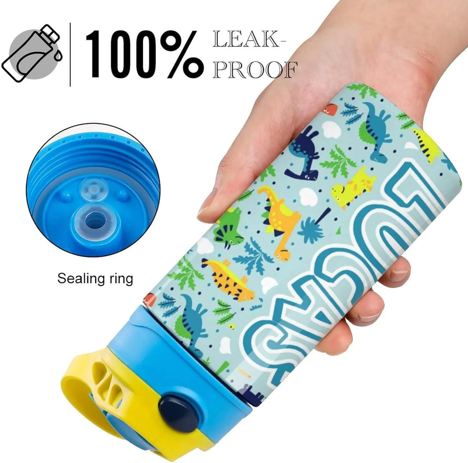 Artsadd Personalized Water Bottle for Kids - Custom Name Bottle with Straw - Insulated Stainless Steel Tumbler for Boys, School Gifts - 16.9oz