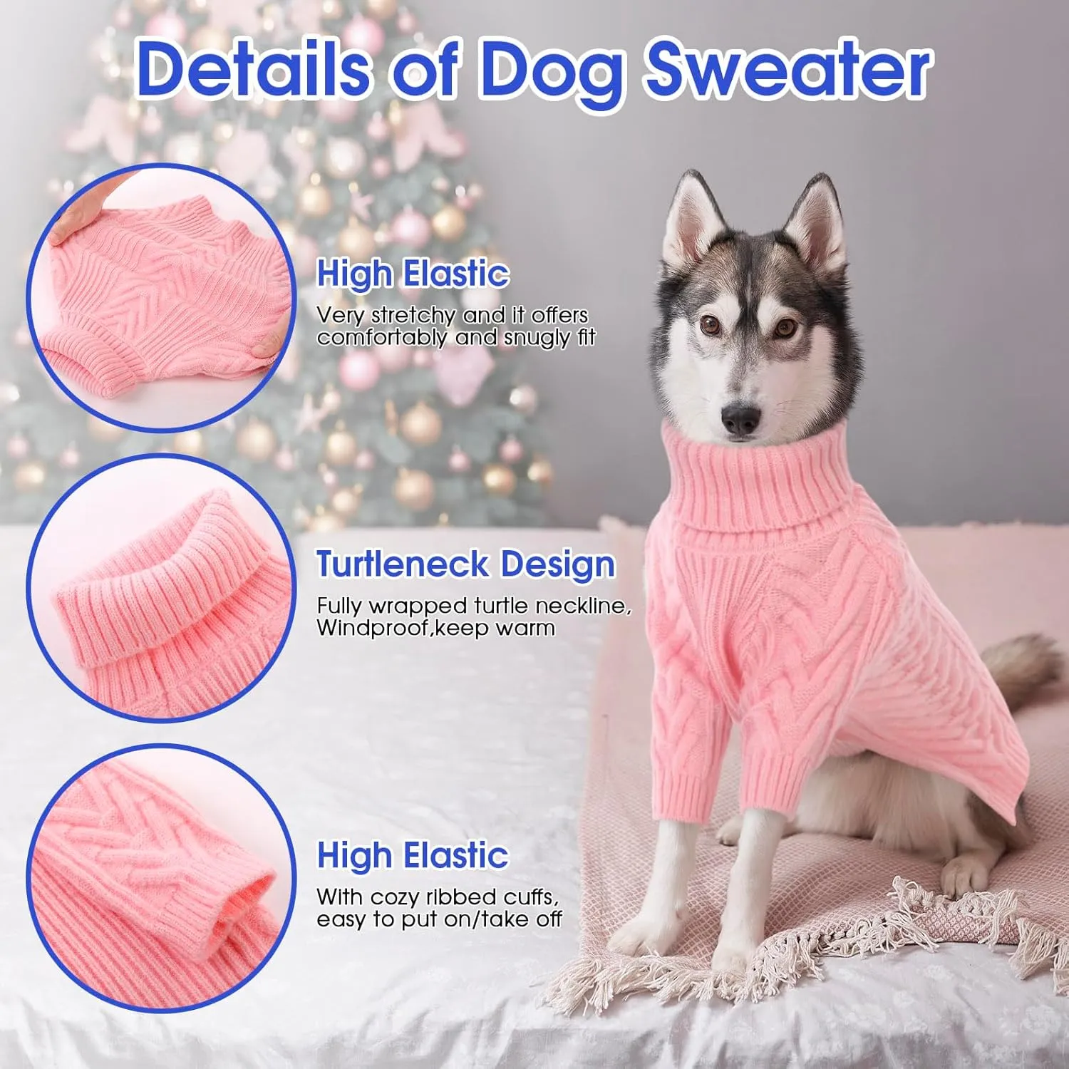 ASENKU Extra-Large Dog Sweater, Dog Sweaters for Extra Large Dogs, Pet Sweatshirt Apparel Turtleneck Pullover Winter for Doberman, Great Dane (Pink, 4XL)