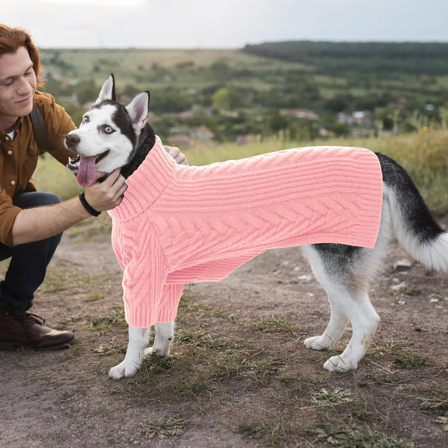 ASENKU Extra-Large Dog Sweater, Dog Sweaters for Extra Large Dogs, Pet Sweatshirt Apparel Turtleneck Pullover Winter for Doberman, Great Dane (Pink, 4XL)