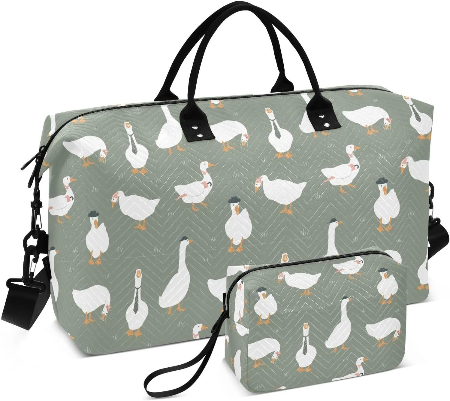 Aslsiy Travel Duffel Bags for Women Cute Dressed Geese Sports Duffel Bags Green Weekender Bags Gym Bag with Toiletry Bag Carry on Overnight Bag