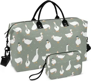 Aslsiy Travel Duffel Bags for Women Cute Dressed Geese Sports Duffel Bags Green Weekender Bags Gym Bag with Toiletry Bag Carry on Overnight Bag