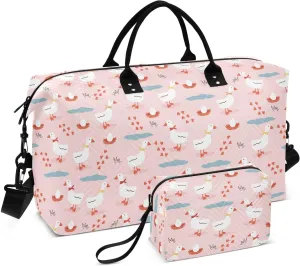 Aslsiy Travel Duffel Bags for Women Geese with Tie Sports Duffel Bag Eggs Paw Weekender Bags Gym Bag with Toiletry Bag Carry on Overnight Bag