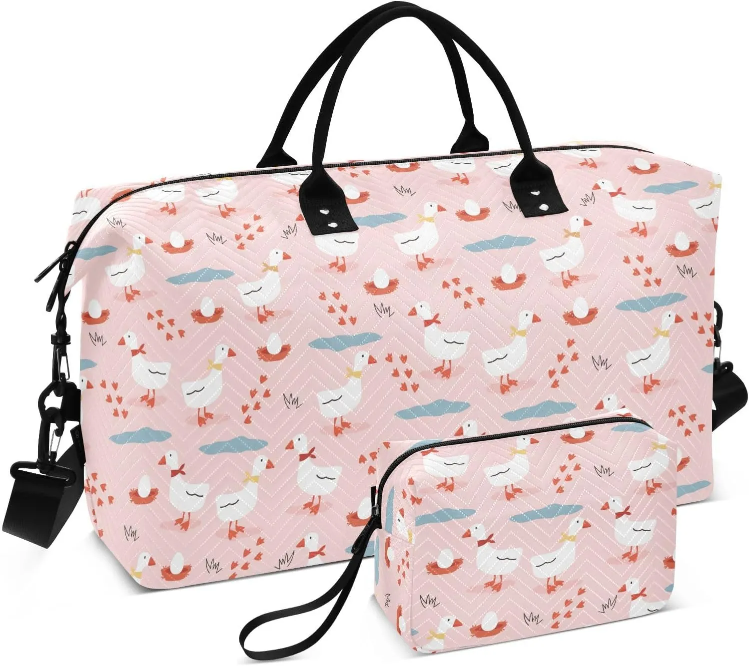 Aslsiy Travel Duffel Bags for Women Geese with Tie Sports Duffel Bag Eggs Paw Weekender Bags Gym Bag with Toiletry Bag Carry on Overnight Bag