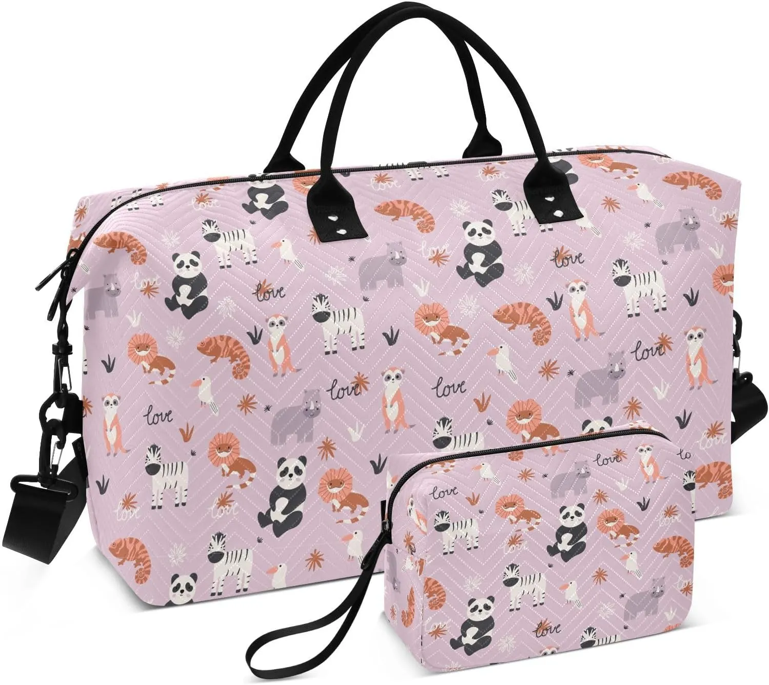Aslsiy Travel Duffel Bags for Women Meerkat Panda Lizard Sports Duffel Bags Zebra Monkey Weekender Bags Gym Bag with Toiletry Bag Carry on Overnight Bag