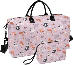 Aslsiy Travel Duffel Bags for Women Meerkat Panda Lizard Sports Duffel Bags Zebra Monkey Weekender Bags Gym Bag with Toiletry Bag Carry on Overnight Bag